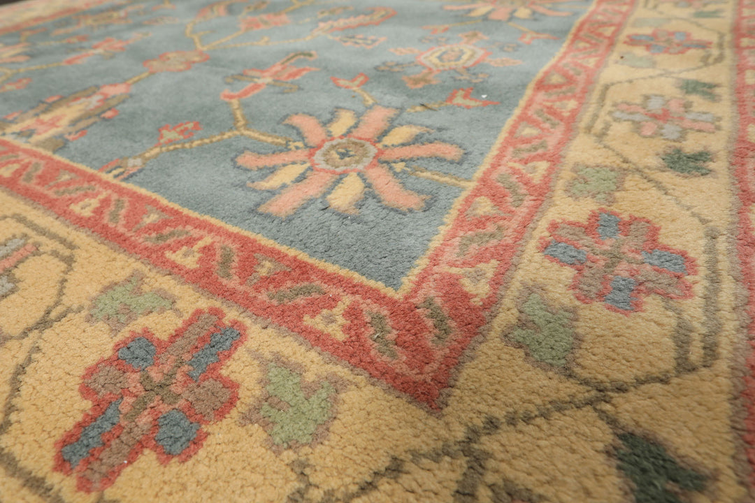 4x6 Aqua, Rose, Gold Color Hand Knotted Indo Oushak Wool Arts & Crafts Oriental Rug