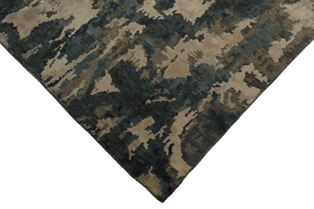 6x9 Ivory, Teal, Brown Color Hand Knotted Sherpa Wool &amp; Bamboo Silk Modern Oriental Rug