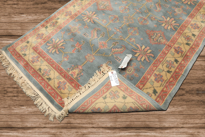 4x6 Aqua, Rose, Gold Color Hand Knotted Indo Oushak Wool Arts & Crafts Oriental Rug