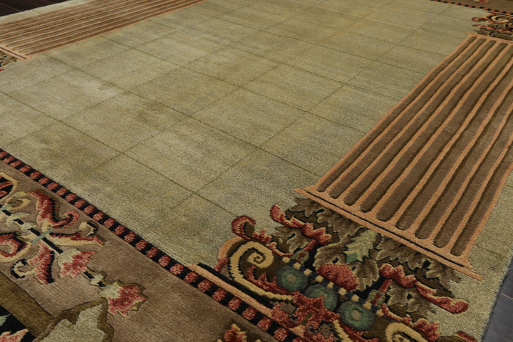 6x9 Mint, Brown, Rose Color Hand Knotted Tibetan New Zealand Wool Traditional Oriental Rug