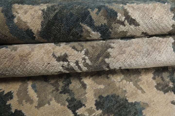 6x9 Ivory, Teal, Brown Color Hand Knotted Sherpa Wool &amp; Bamboo Silk Modern Oriental Rug