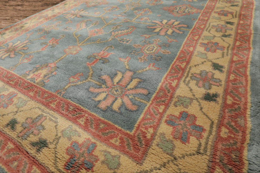 4x6 Aqua, Rose, Gold Color Hand Knotted Indo Oushak Wool Arts & Crafts Oriental Rug