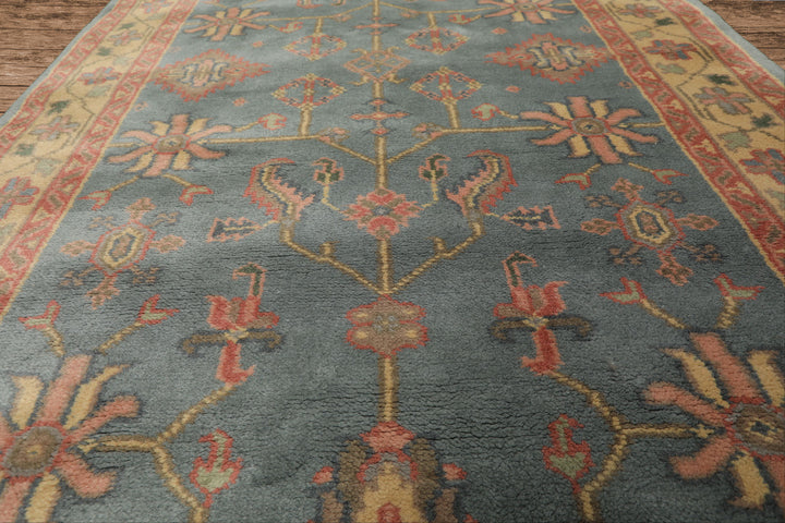 4x6 Aqua, Rose, Gold Color Hand Knotted Indo Oushak Wool Arts & Crafts Oriental Rug