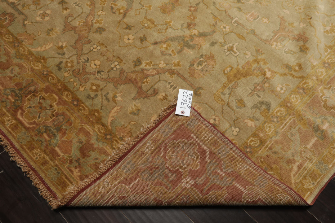 6x8 Mint, Gold, Taupe Color Hand Knotted Oushak Wool Traditional Oriental Rug