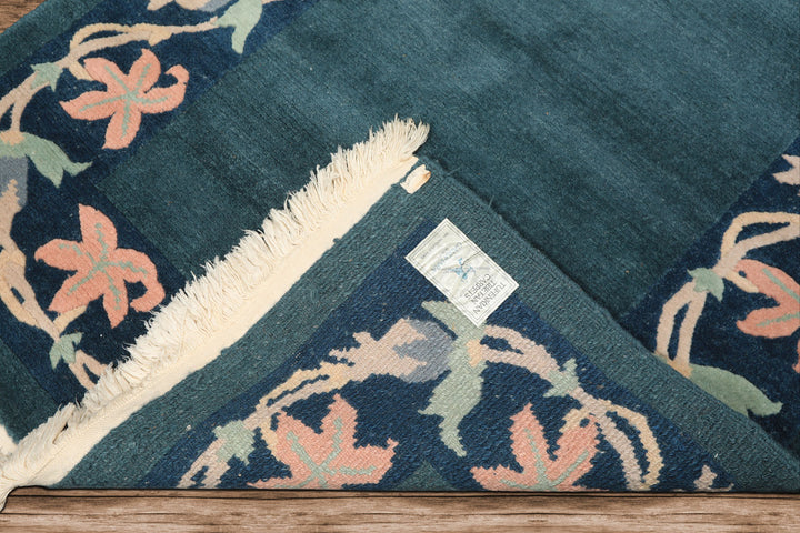 4x6 Teal, Navy, Blush Color Hand Knotted Tibetan Wool Classic European Oriental Rug