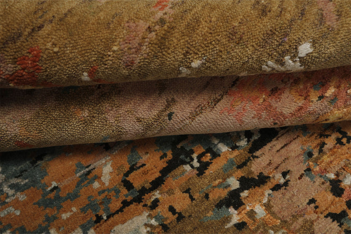 6x9 Peach, Charcoal, Green Color Hand Knotted Sherpa Wool &amp; Bamboo Silk Modern Oriental Rug