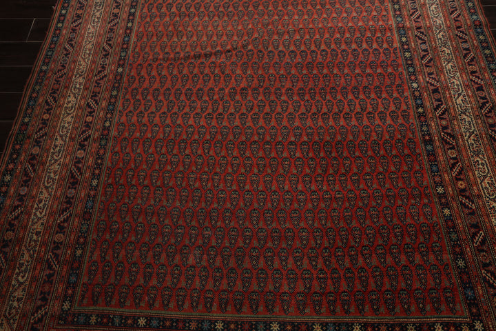 7x15 Antique Rose, Ivory, Navy Color Hand Knotted Antique Serabend Wool Traditional Oriental Rug