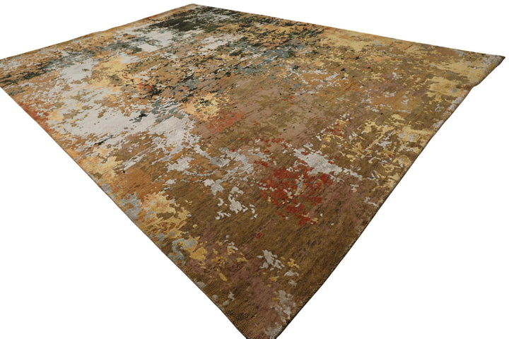 6x9 Peach, Charcoal, Green Color Hand Knotted Sherpa Wool &amp; Bamboo Silk Modern Oriental Rug