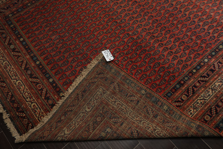 7x15 Antique Rose, Ivory, Navy Color Hand Knotted Antique Serabend Wool Traditional Oriental Rug