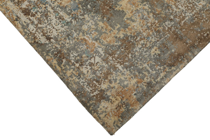 6x9 Gray, Ivory, Aqua Color Hand Knotted Sherpa Wool &amp; Bamboo Silk Modern Oriental Rug