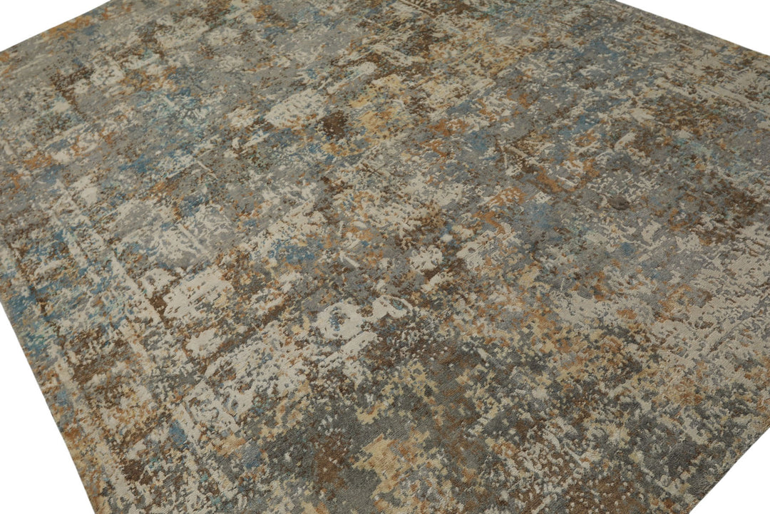 6x9 Gray, Ivory, Aqua Color Hand Knotted Sherpa Wool &amp; Bamboo Silk Modern Oriental Rug