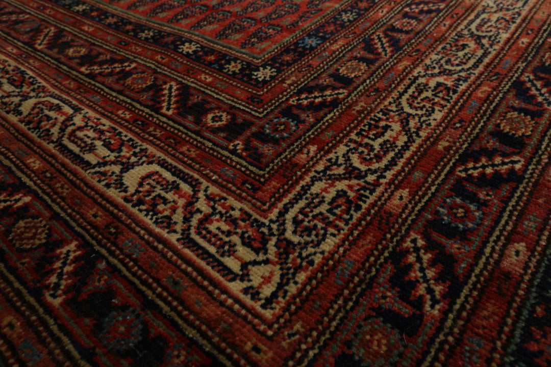 7x15 Antique Rose, Ivory, Navy Color Hand Knotted Antique Serabend Wool Traditional Oriental Rug