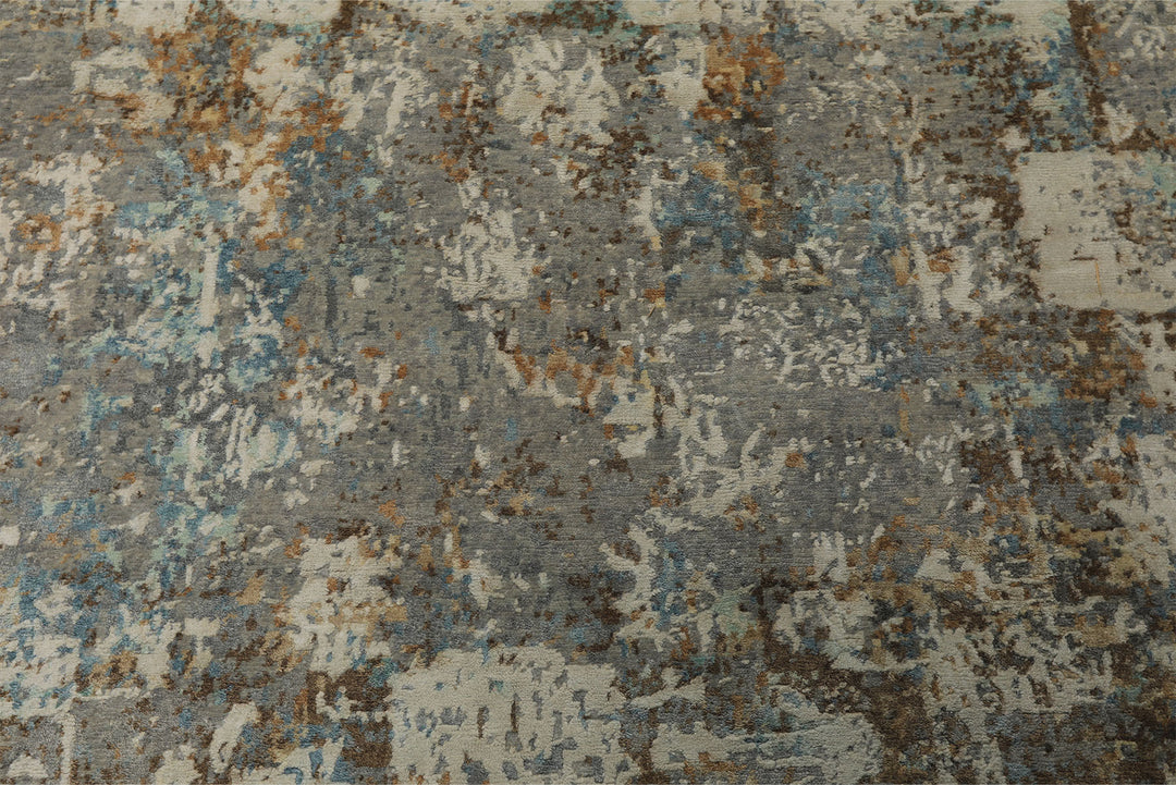 6x9 Gray, Ivory, Aqua Color Hand Knotted Sherpa Wool &amp; Bamboo Silk Modern Oriental Rug
