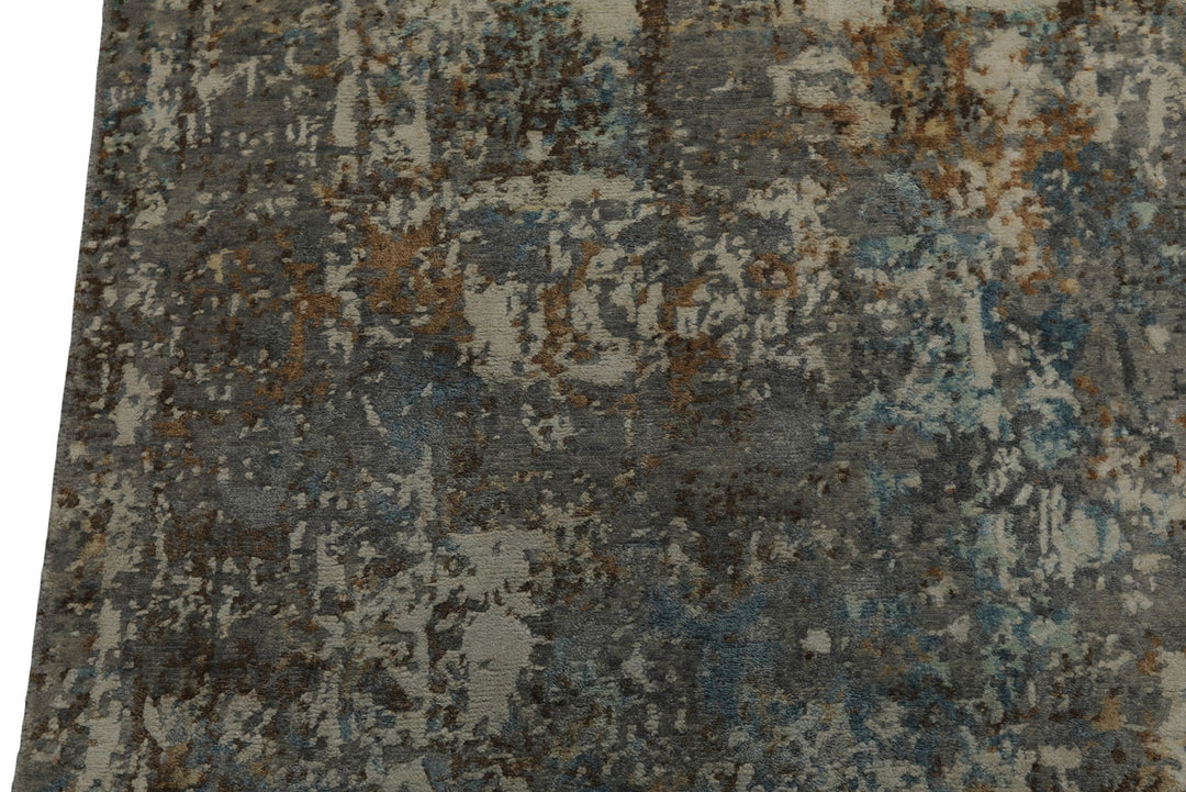 6x9 Gray, Ivory, Aqua Color Hand Knotted Sherpa Wool &amp; Bamboo Silk Modern Oriental Rug