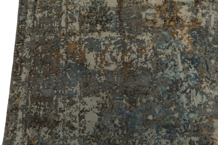 6x9 Gray, Ivory, Aqua Color Hand Knotted Sherpa Wool &amp; Bamboo Silk Modern Oriental Rug