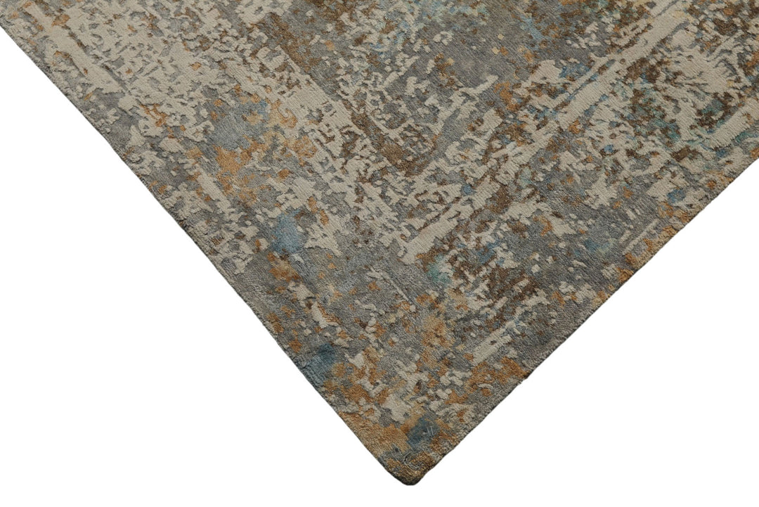 6x9 Gray, Ivory, Aqua Color Hand Knotted Sherpa Wool &amp; Bamboo Silk Modern Oriental Rug