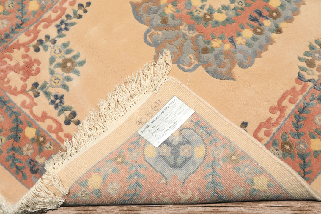 4x6 Peach, Blush, Blue Color Hand Knotted French Aubusson Savonerrie Wool Traditional Oriental Rug