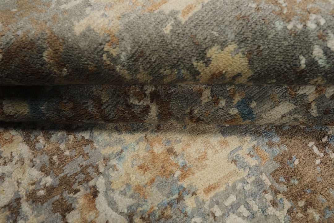 6x9 Gray, Ivory, Aqua Color Hand Knotted Sherpa Wool &amp; Bamboo Silk Modern Oriental Rug