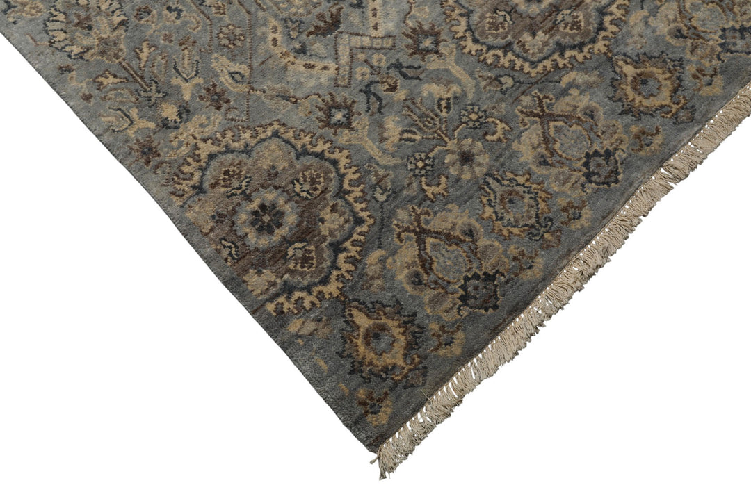 6x9 Blue, Brown, Ivory Color Hand Knotted Agra Wool Traditional Oriental Rug