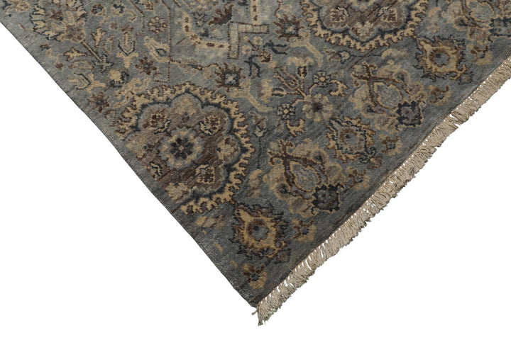 6x9 Blue, Brown, Ivory Color Hand Knotted Agra Wool Traditional Oriental Rug