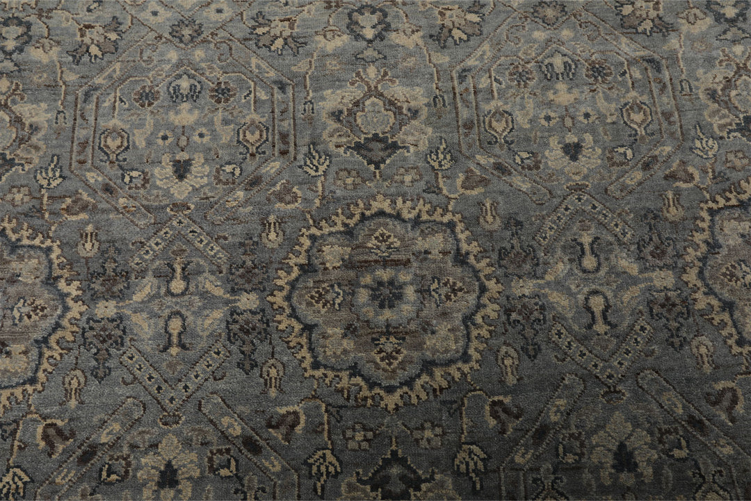 6x9 Blue, Brown, Ivory Color Hand Knotted Agra Wool Traditional Oriental Rug