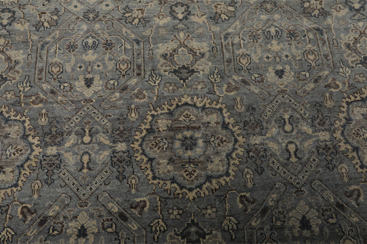 6x9 Blue, Brown, Ivory Color Hand Knotted Agra Wool Traditional Oriental Rug