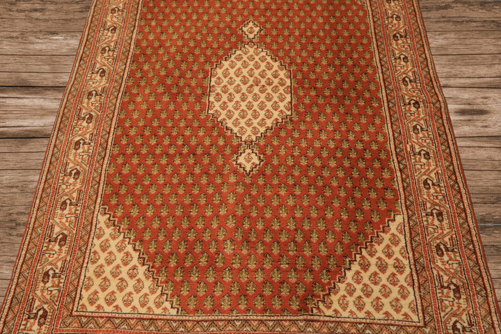 4x6 Burnt Orange, Ivory, Lime Color Hand Knotted Paisley Wool Traditional Oriental Rug
