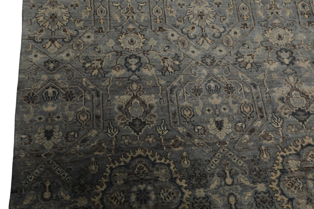 6x9 Blue, Brown, Ivory Color Hand Knotted Agra Wool Traditional Oriental Rug