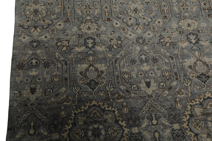 6x9 Blue, Brown, Ivory Color Hand Knotted Agra Wool Traditional Oriental Rug