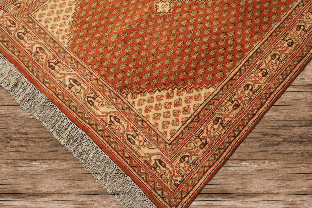 4x6 Burnt Orange, Ivory, Lime Color Hand Knotted Paisley Wool Traditional Oriental Rug