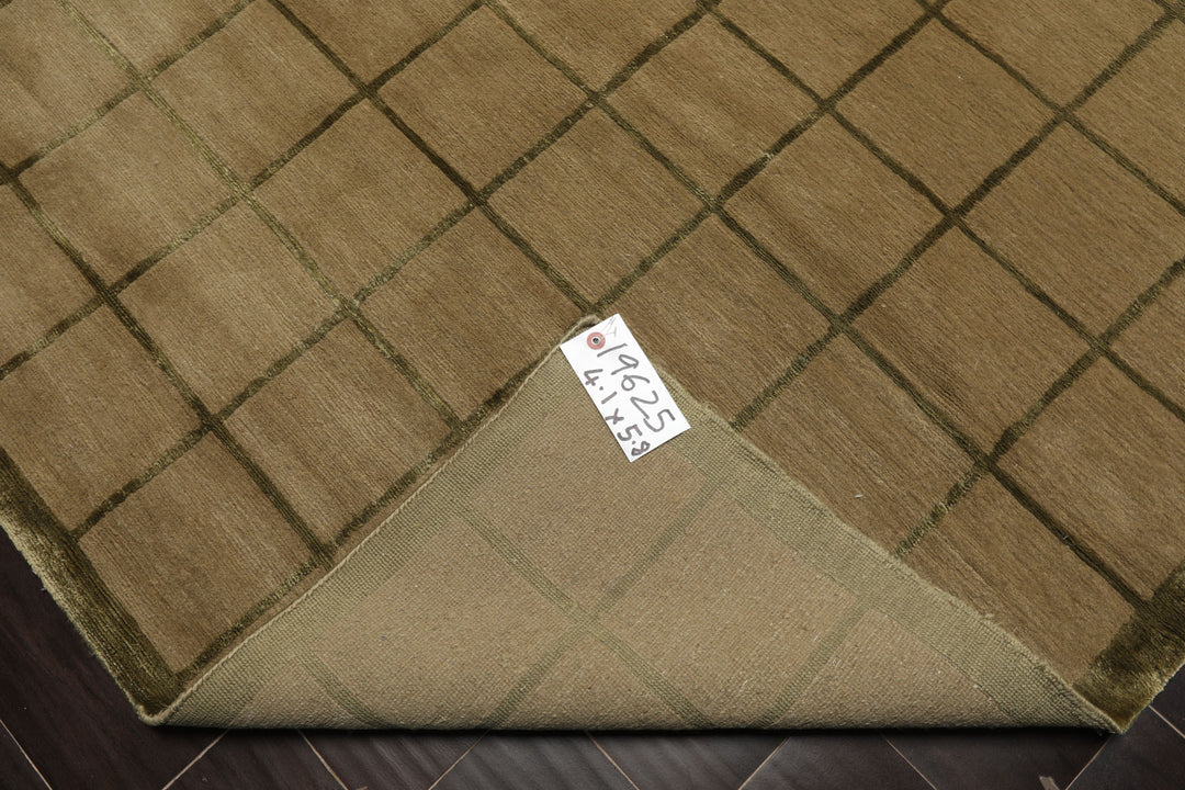 4x6 Moss, Green, Color Hand Knotted Tibetan Wool & Silk Transitional Oriental Rug