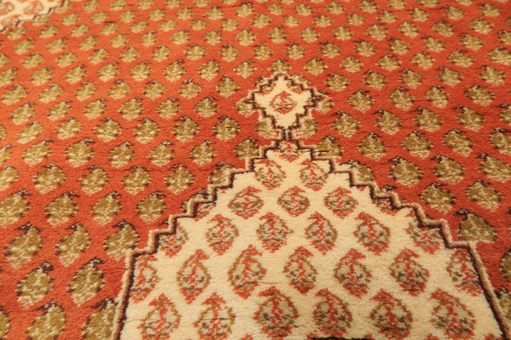 4x6 Burnt Orange, Ivory, Lime Color Hand Knotted Paisley Wool Traditional Oriental Rug