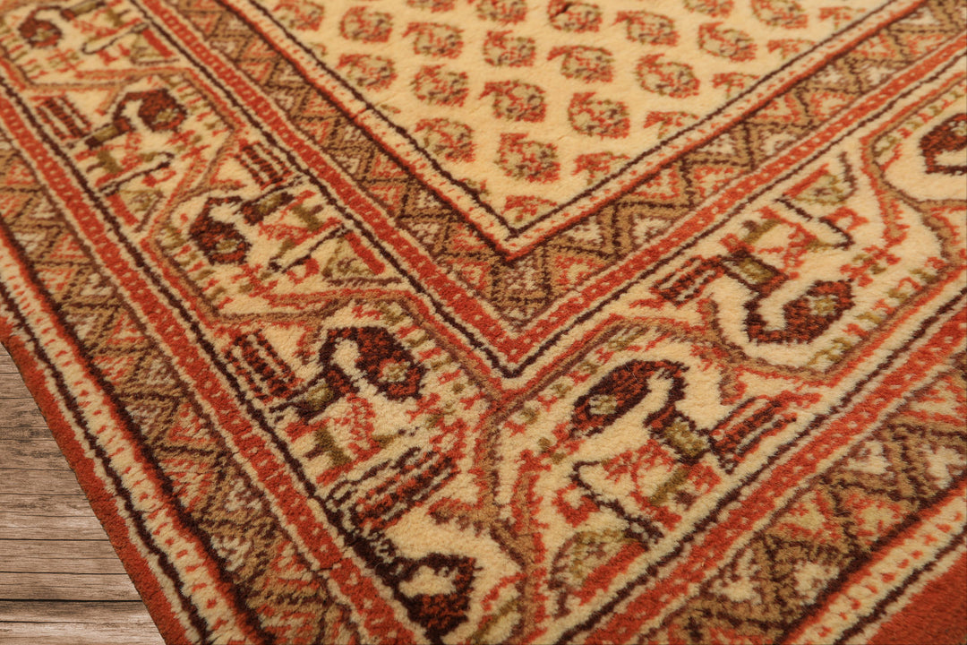 4x6 Burnt Orange, Ivory, Lime Color Hand Knotted Paisley Wool Traditional Oriental Rug