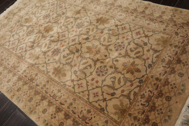 5x8 Ivory, Beige, Taupe Color Hand Knotted Tibetan New Zealand Wool Transitional Oriental Rug