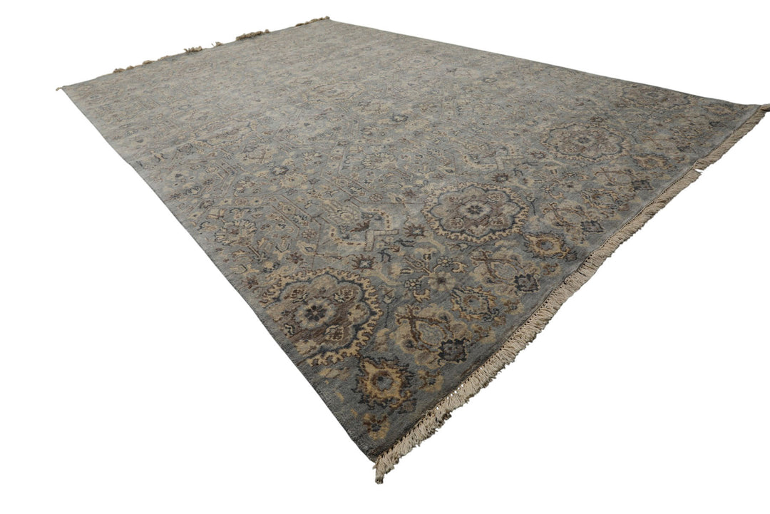 6x9 Blue, Brown, Ivory Color Hand Knotted Agra Wool Traditional Oriental Rug