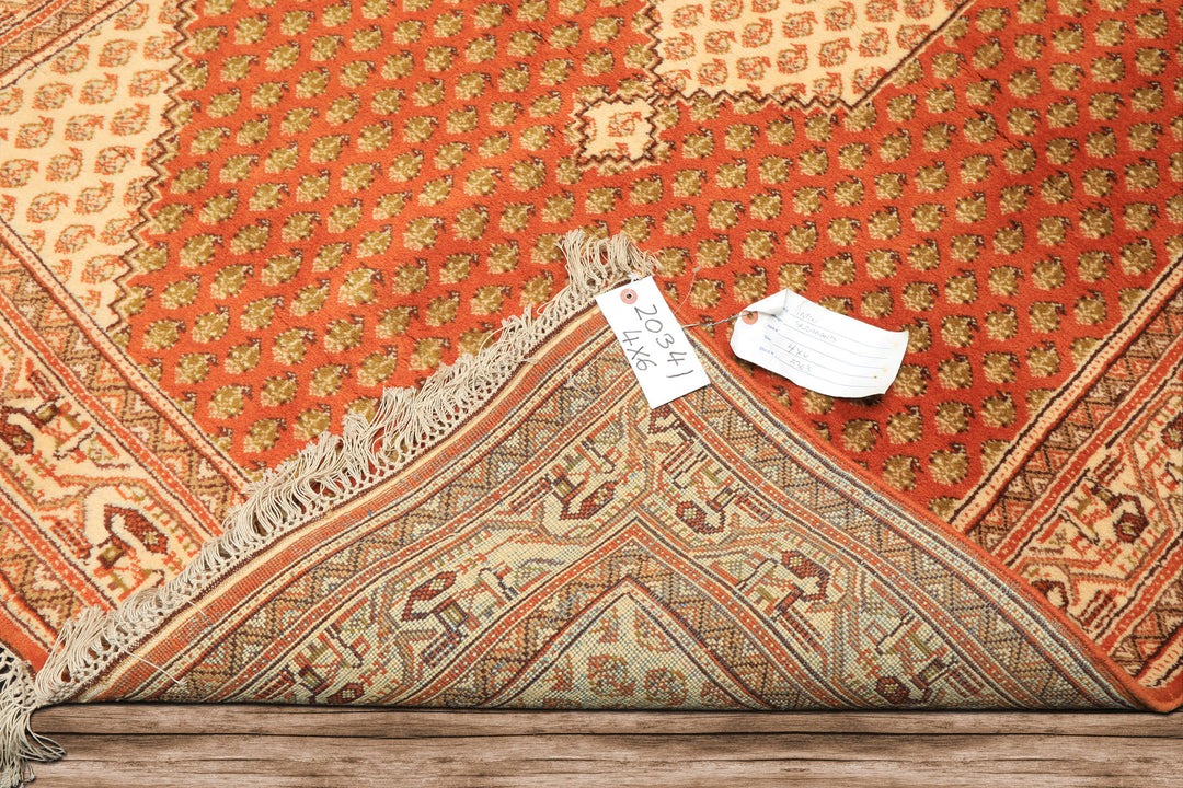 4x6 Burnt Orange, Ivory, Lime Color Hand Knotted Paisley Wool Traditional Oriental Rug