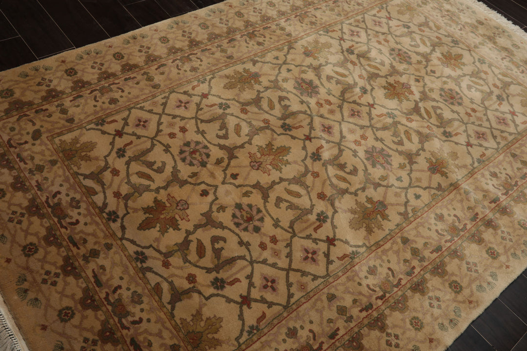 5x8 Ivory, Beige, Taupe Color Hand Knotted Tibetan New Zealand Wool Transitional Oriental Rug