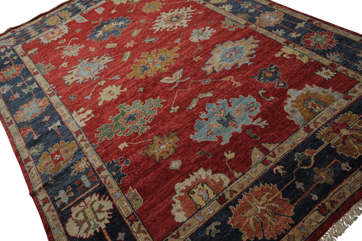 6x9 Red, Navy, Gold Color Hand Knotted Oushak Wool Traditional Oriental Rug