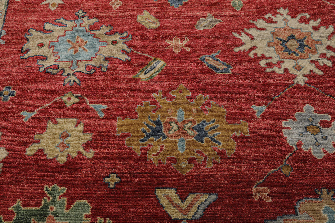 6x9 Red, Navy, Gold Color Hand Knotted Oushak Wool Traditional Oriental Rug