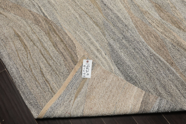 5x7 White, Beige, Gray Color Hand Woven  Fabric & PET yarn Modern Oriental Rug