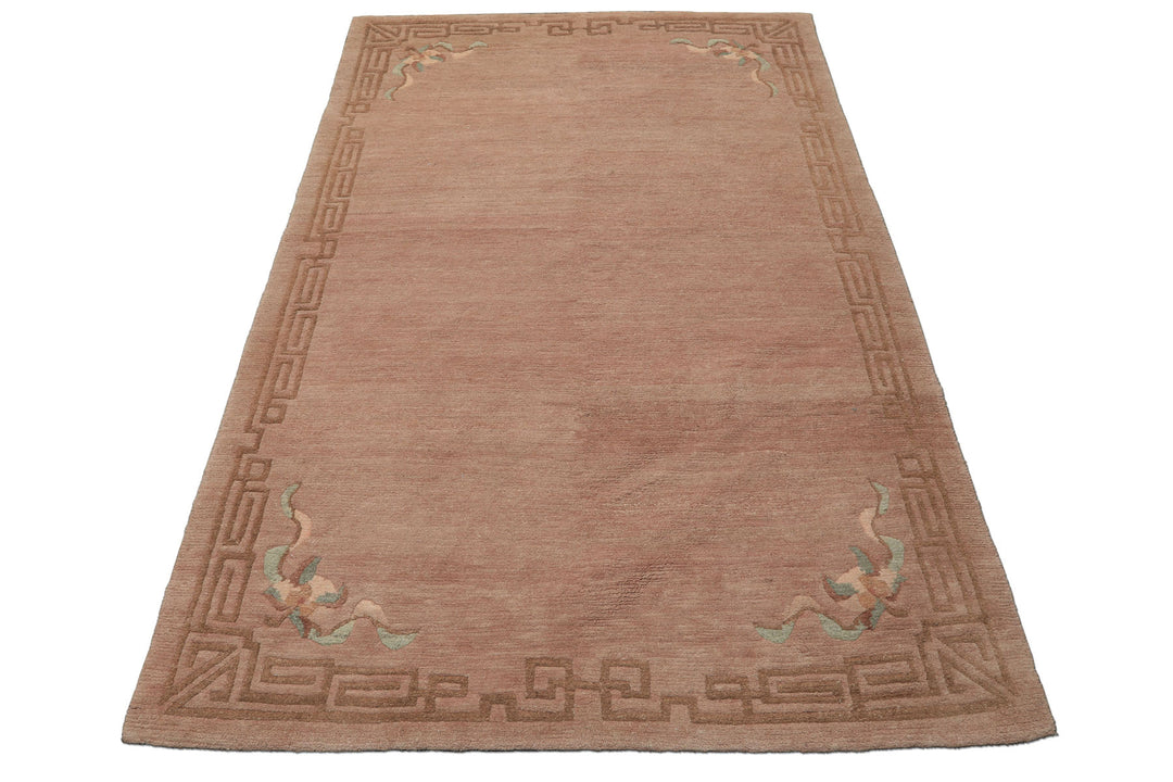 4x6 Taupe, Brown, Mint Color Hand Knotted Tibetan Wool Traditional Oriental Rug