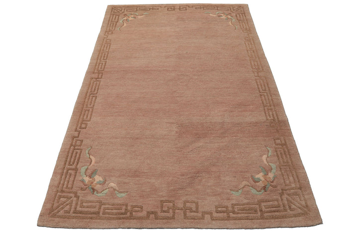 4x6 Taupe, Brown, Mint Color Hand Knotted Tibetan Wool Traditional Oriental Rug
