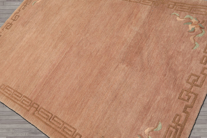 4x6 Taupe, Brown, Mint Color Hand Knotted Tibetan Wool Traditional Oriental Rug