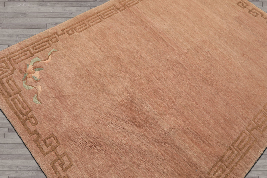 4x6 Taupe, Brown, Mint Color Hand Knotted Tibetan Wool Traditional Oriental Rug