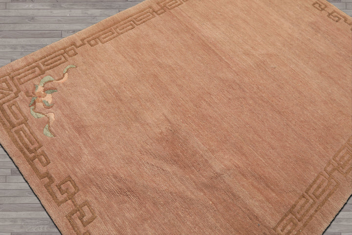 4x6 Taupe, Brown, Mint Color Hand Knotted Tibetan Wool Traditional Oriental Rug