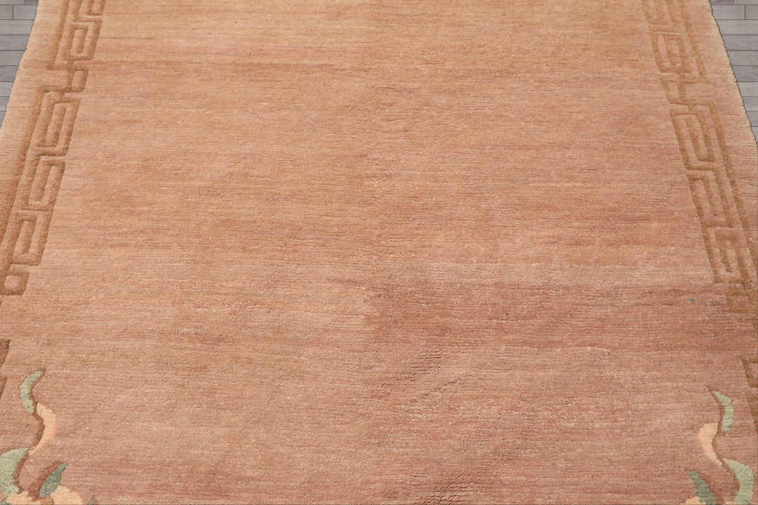 4x6 Taupe, Brown, Mint Color Hand Knotted Tibetan Wool Traditional Oriental Rug