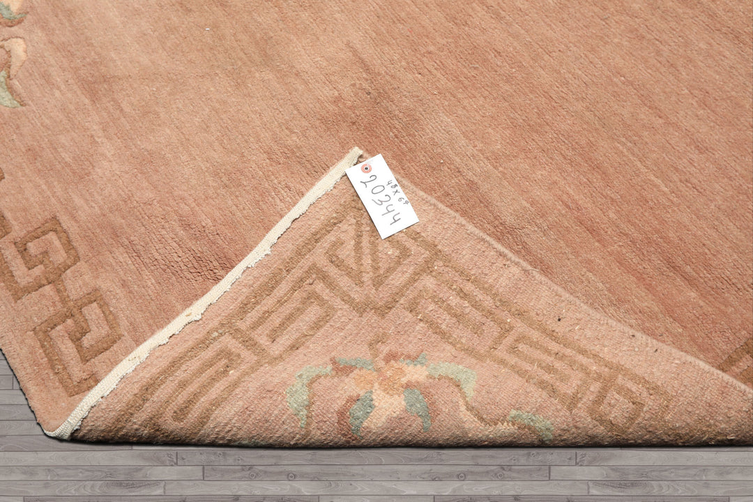 4x6 Taupe, Brown, Mint Color Hand Knotted Tibetan Wool Traditional Oriental Rug