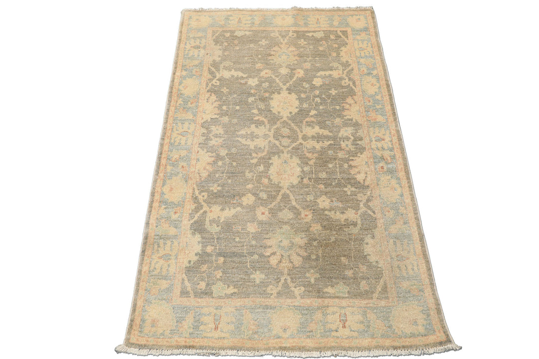 3x5 Gray, Aqua, Moss Color Hand Knotted Peshawar Wool Traditional Oriental Rug