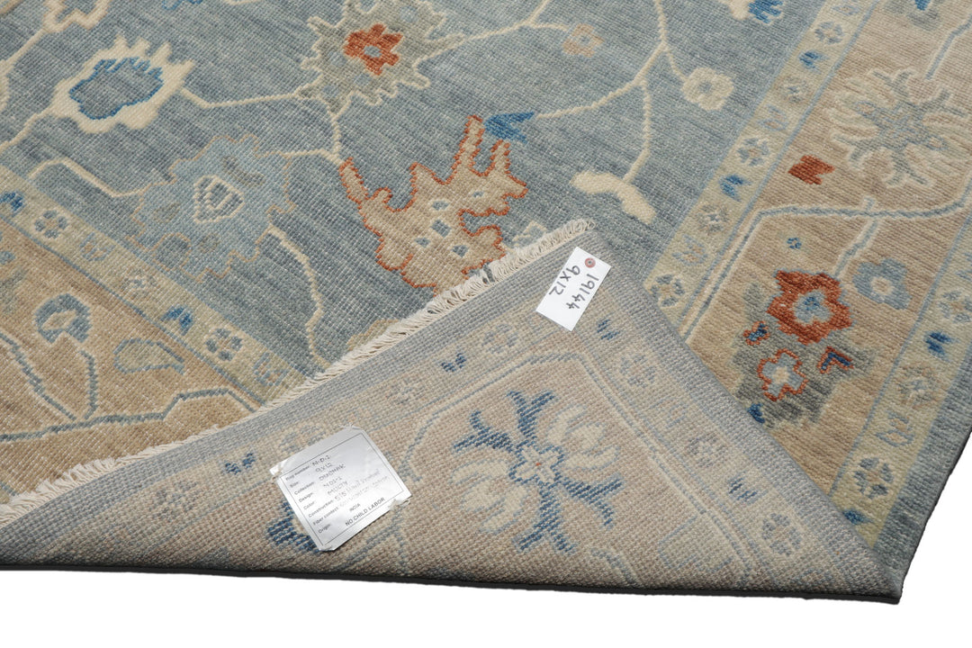Multi Size Blue Taupe Ivory Color Hand Knotted Oushak Wool Arts & Crafts Oriental Rug