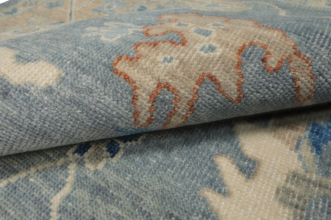 Multi Size Blue Taupe Ivory Color Hand Knotted Oushak Wool Arts & Crafts Oriental Rug